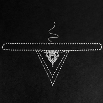 European and American sexy waist chain luxury super flash rhinestone underwear nightclub water drop thong bikini body chain