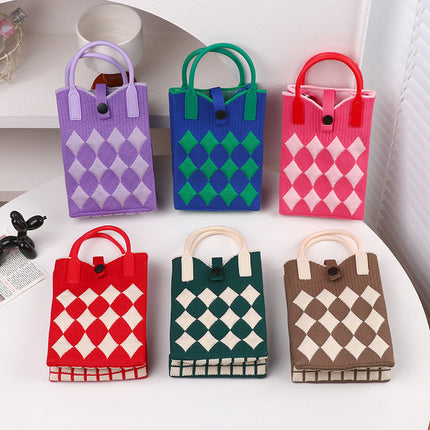 Knitted Bag New Casual Women's Fashionable Korean Style Fashionable Portable Niche Single Shoulder Crossbody Mobile Phone Bag Adjustable Shoulder Strap