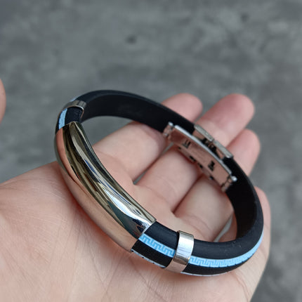 Cross-border stainless steel silicone bracelet sports arc bracelet black red European and American couples bracelet manufacturers wholesale