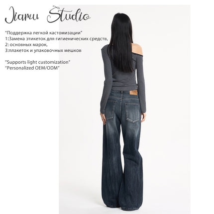 Jiamu Flame Pattern American High Street Baggy Jeans Wide-Leg Jeans for Men and Women with Slight Straight Legs, Neutral and Slimming Look