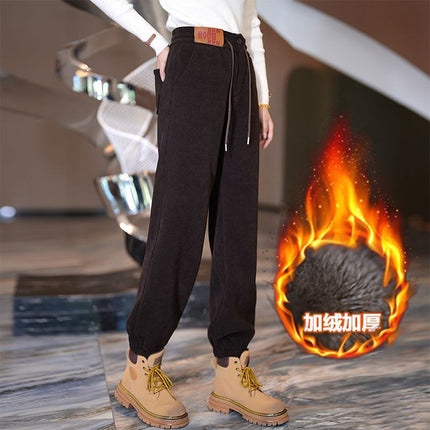 High-end Autumn and Winter New fleece-lined Thickened Casual Pants Slimming Fashion High Waist Warm Pants Straight Copper fleece-lined Skinny Pants