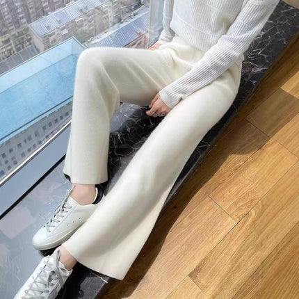 Autumn and Winter 2024 New Thickened Wool Pants Women's Knitted Wide Leg Pants Casual Loose High Waist Wool Straight Pants