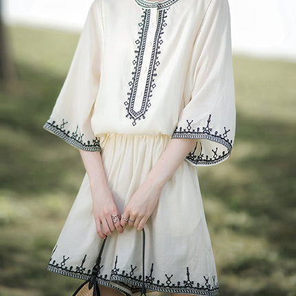 | Provence · Embroidered suit | 2024 Summer Retro Round Neck Light Luxury Small Shirt Casual Shorts suit Women