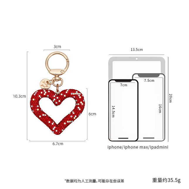 Hollow Full Diamond Heart Keychain Car Hanging Love Car Key Chain Portable Headset Bag Pendant