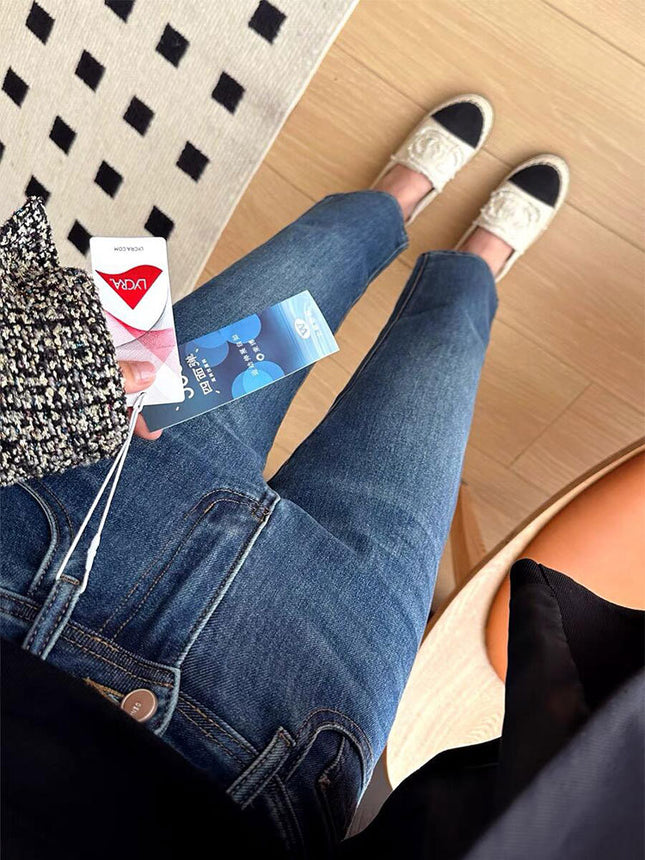 Korean Pear-Shaped Figure Slim Straight-Leg Jeans for Women Plus Size Autumn Stretch Petite Cropped Cigarette Pants Trendy