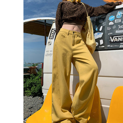 American Style High Street Casual Pants 2025 Summer New High Waist Loose Slimming Straight Leg Wide Leg Pants Women's Trailing Jeans