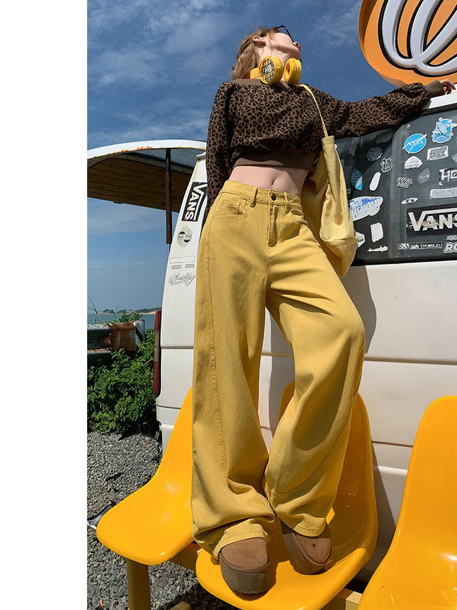 American Style High Street Casual Pants 2025 Summer New High Waist Loose Slimming Straight Leg Wide Leg Pants Women's Trailing Jeans