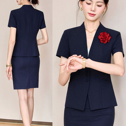 Stewardess Professional suit Women's Fashion Elegant Jewelry Store High-end Suit Dress Overalls Hotel Front Desk Workwear Summer