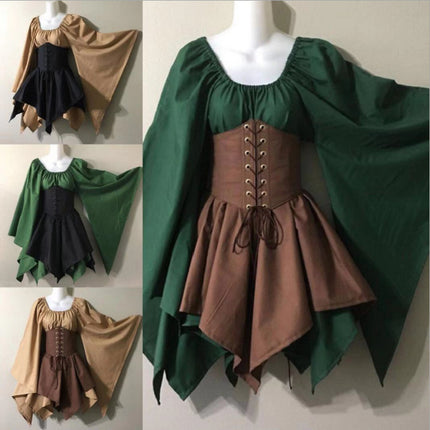 Cross-Border Wish New Party European and American Women's Long-Sleeved Renaissance Medieval Bell-Sleeved Dress