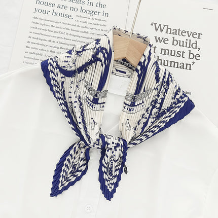 Crumpled Scarf Women's Spring and Summer Elegant Printed Diamond Scarf Korean Style Professional Small Scarf All-match Decorative Thin Scarf