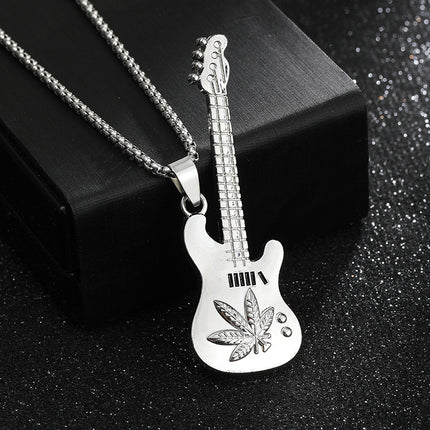 New Guitar Pendant Necklace for Men, Colorful Oil-Drip Alloy Instrument Stainless Steel Pendant DIY Jewelry Accessories for Women