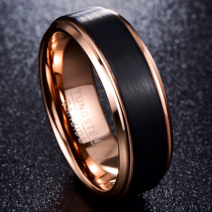 Tungsten Steel Ring 8mm Wide Electroplated Black Matte Electroplated Rose Gold Men's Tungsten Steel Ring