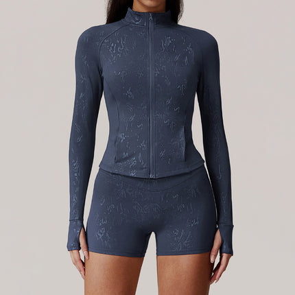 Cross-border Hot Silver Yoga Suit Advanced suit Women's Outdoor Training Running European and American Long Sleeve Fitness Suit suit