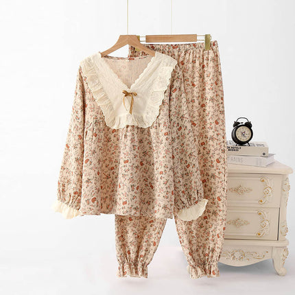 [Retro Rose Garden] Women's Cotton Home Clothes Pajamas Spring and Autumn French Loose Long Sleeve Outwear