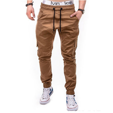 Cross-Border New European Size Men's Fashion Solid Color Side Pocket Drawstring Waistband Casual Jogger Pants New Military Green