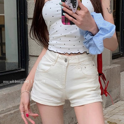 Hot Girl Denim Shorts Women's Summer American Retro Small High-Waisted Elastic Slim Slimming Look Hip Hot Pants Ins