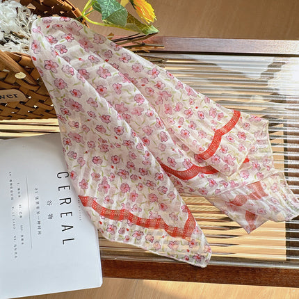 Celebrity style cotton and linen square scarf women's 58cm lightweight breathable small scarf Beautiful atmosphere photography accessories headscarf