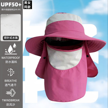 Cross-Border Men's Outdoor Mountaineering Sun Protection Hat with Face Mask, Large Brim Fisherman's Hat, Women's Summer Waterproof Neck Protection Sun Hat