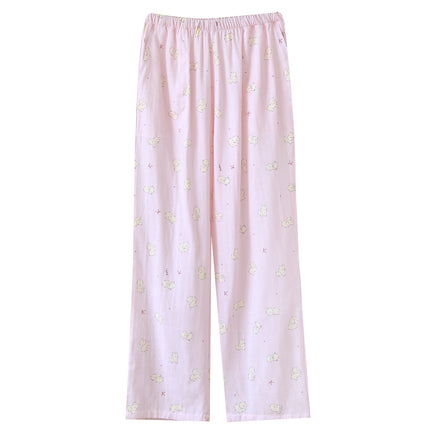 Japanese-Style Simple Cotton Gauze Pajama Pants Spring and Summer Full Cotton Printed Casual Loose Plus-Size Women's Long Home Pants
