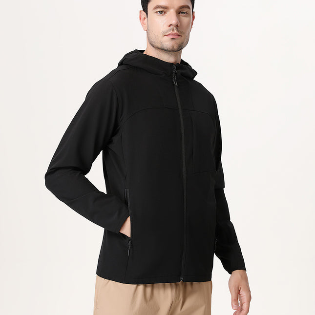 Dijia Outdoor Sports Jacket Men's Quick-drying Breathable Running Zipper Hooded Casual Wear Long-sleeved Jacket Windbreaker Cross-border
