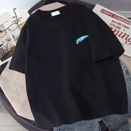 Summer Couple T-Shirts for Men and Women, 180g Design, Five-Quarter Sleeve Tops, Short-Sleeved, Ins-Style, Loose Fit, Smiley Face Print, Hong Kong Style