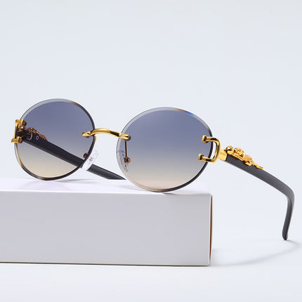 Round Frame Gradient Sunglasses Leopard Fashion Trendy Men's and Women's Sunglasses All-match New Rimless Glasses Wholesale