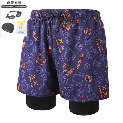 Anti-Embarrassment Men's Swimming Trunks Set Sun Protection Boys Swimming Equipment Swimming Trunks Loose Large Size Beach Trunks Swimming Trunks