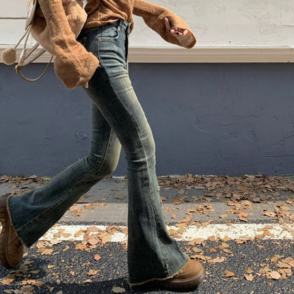 Stretch Split Micro Lar Jeans Women's Fashionable All-match New Arrival Cuff Button Design High Waist Slimming Trumpet Pants