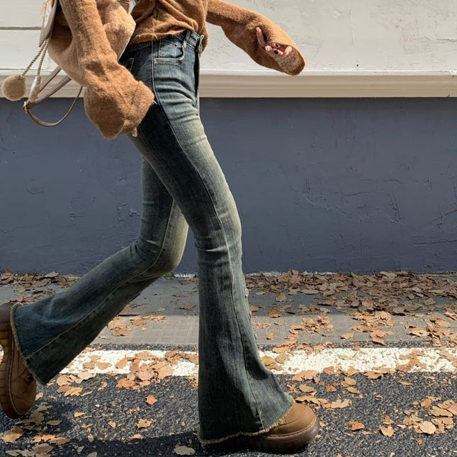 Stretch Split Micro Lar Jeans Women's Fashionable All-match New Arrival Cuff Button Design High Waist Slimming Trumpet Pants