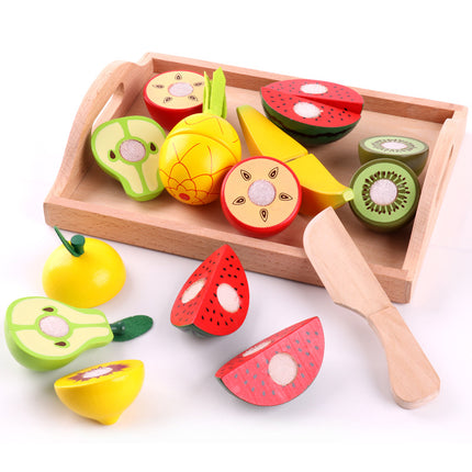 Wooden Children's Play-house Simulation Fruit and Vegetable Cutting Music Baby Kitchen Cutting Watch Game Vegetable in stock