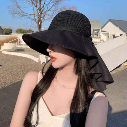 Spring and summer sunscreen face-covering breathable fisherman hat Korean bow shawl hat outdoor multi-functional sun hat
