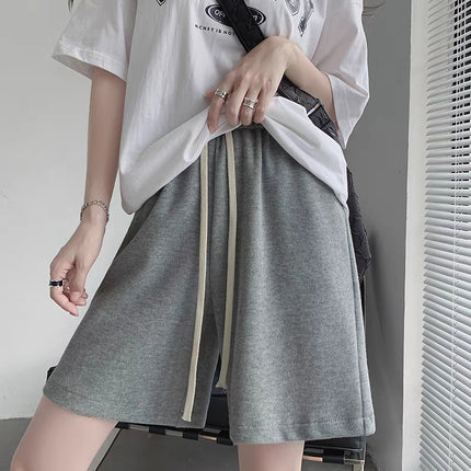 Sports Shorts Women's Summer Loose Straight Hong Kong Flavor Slimming Casual Ins Trendy Wide-Leg Medium Pants Grey 5-Pants