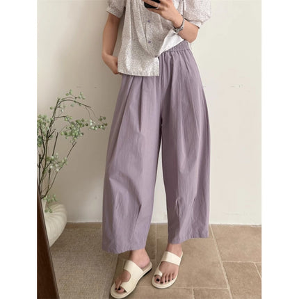 Summer New Popular Japanese-Style Paper Pants for Women, Thin and Loose, Pear-Shaped Body, Petite, Cropped Wide-Leg Pants