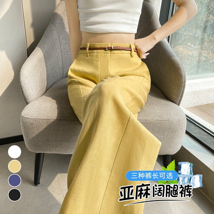 2025 Summer New Style Tencel Linen Wide-Leg Pants High-Waisted Cotton-Linen Thin Sun-Protection Floor-Length Pants for Women