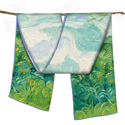 150cm Spring Long Van Gogh Oil Painting Series Starry Sky Women's Long Silk Scarf All-Match Shawl Scarf Scarf for All Seasons