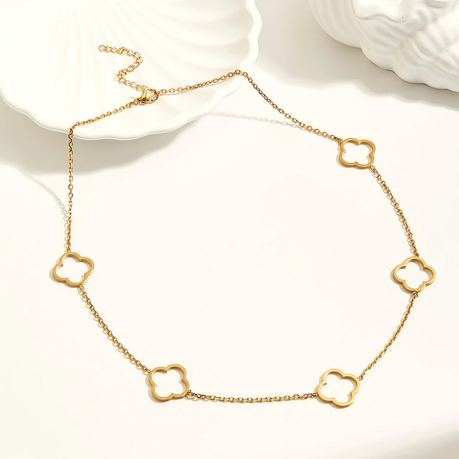 Four-Leaf Clover Clover Necklace, Cross-Border Popular Stainless Steel Vacuum Plating, 18K Non-Fading, Fashionable, Simple and Exquisite