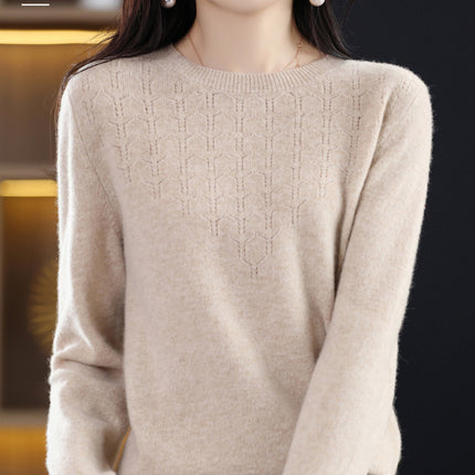 First-Line Garment Knitwear Women's Round Neck Hollow Pullover Base Shirt Autumn and Winter Inner Loose Long-Sleeved Outer Wear Sweater