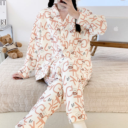 New online celebrity pregnant women nursing pajamas autumn and winter thickened plus size sandwich air cotton maternity cardigan warm confinement clothing