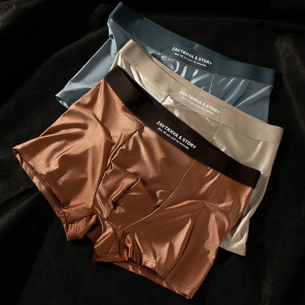 [Special Shot] Men's 3-Pack High-End Summer Ice Silk Underwear 10A Antibacterial Inseam Satin Breathable Boxer Briefs