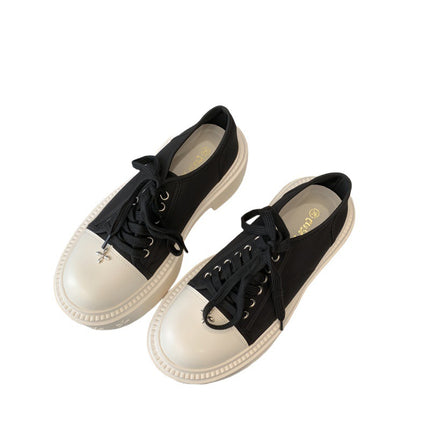 2024 Internet Popular Same Style Large Round Head 7cm Thick Sole Increased Lace-up Round Head Small White Shoes Casual Canvas Shoes Women's Autumn and Winter