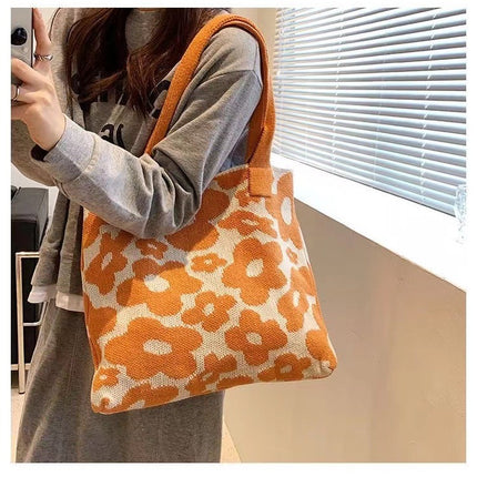 2023 New Amazon Flower Bag Knitted Bag Large Capacity Tote Bag Student Shoulder Bag Wool Bag Trendy Women