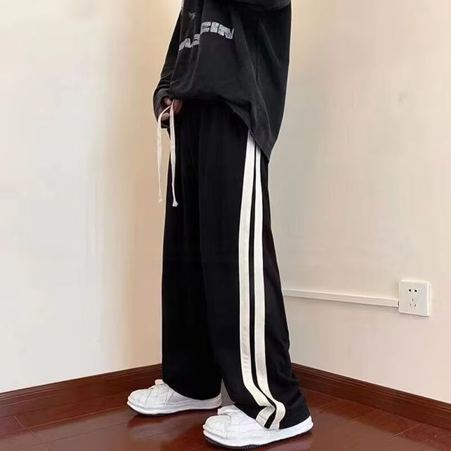 Spring and Summer New Wide-Leg Pants for Men, American-Style Striped Fashion Cool Sports Pants, Versatile Trendy Straight-Leg Casual Pants