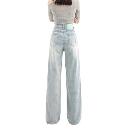 light blue Wide Leg Jeans Women's Fashion All-match New High Waist Loose Slimming Casual Straight Pants