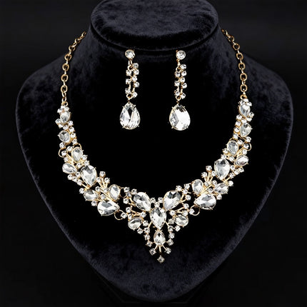 Cross-Border Amazon Jewelry Set Bridal Crystal Accessories Necklace Earrings Two-Piece Set Wedding Dress Women's
