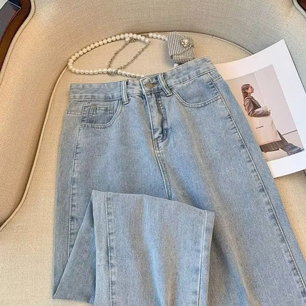 Jeans Women's Design Sense High Waist Mop Pants All-match Spring and Autumn Retro Loose Slimming Straight Pants Wide Leg Pants
