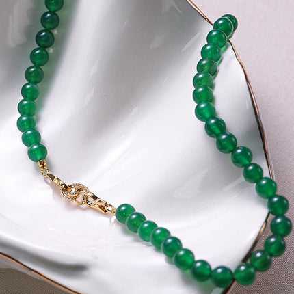 New Chinese Style Vintage Beaded Ice Green Agate Necklace Niche Fashion Short Elegant Collar Chain Woolen Chain