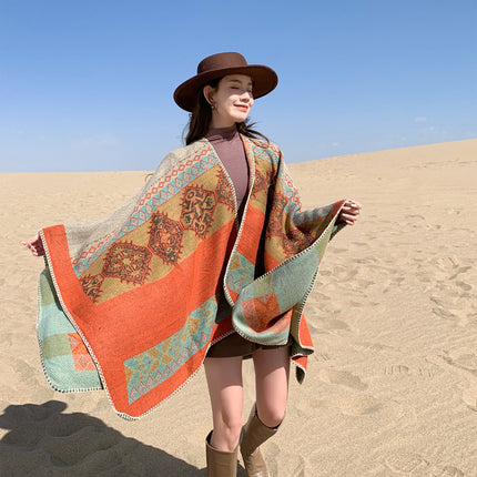 Bohemian Split Towel Warm Shawl Thickened Xizang Northwest Desert Windproof Cape Women's Travel