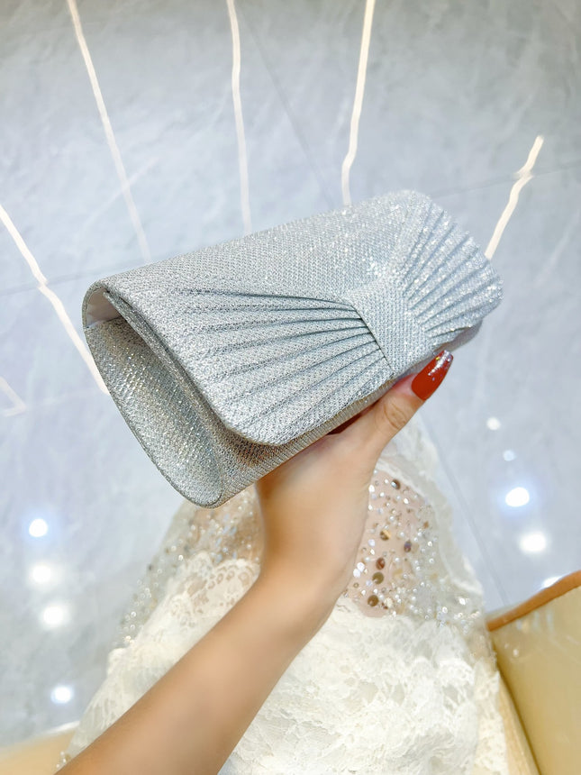 New Cross-border Pleated Clutch Bag Shiny Evening Bag Chain Fashion Party Women's Bag Shoulder Crossbody Mini Bag