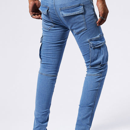 in stock Tooling Jeans Multi-Pocket Tannin Guangzhou Xintang Denim Factory Micro-Elastic Small Straight Jeans