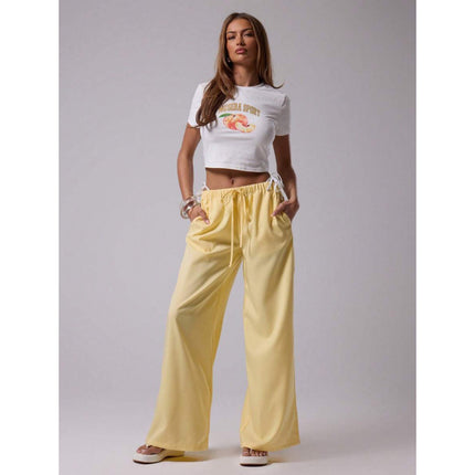 Cross-Border Bottoms Linen Texture Lace-Up Waist Pants Vacation Style Summer Bohemian Style Elegant